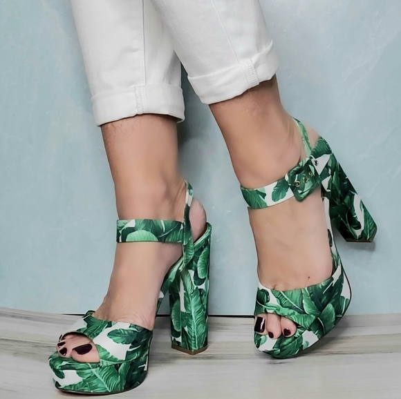 New Liliana Floral Platform Peep Tie Heels - Picture 2 of 5